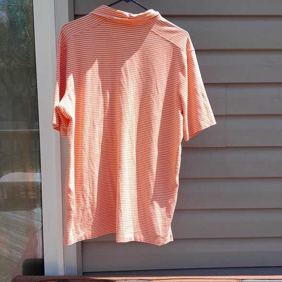 Lands' End Men's Striped Short Sleeve Polo Shirt - Orange/White Large - Picture 5 of 6